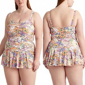 Lauren Ralph Lauren Jacobean Paisley Skirted Underwire One Piece Plus Size 20W